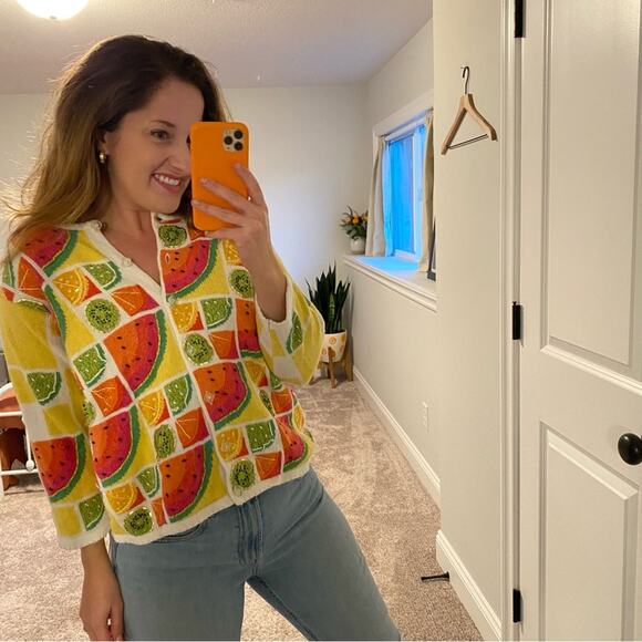 Vintage Susan Bristol Fruit Beaded Sweater Medium - Picture 2 of 13